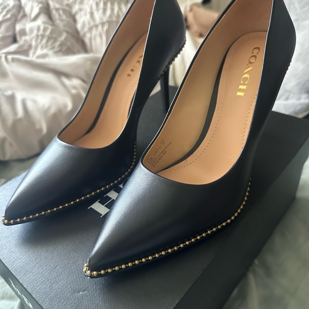 Coach Black Samantha Pump with Gold Detailing